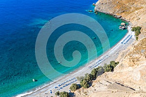 Glyka Nera beach Sweet Water or Fresh Water. View of the remote and famous Sweet Water Beach in south Crete, Greece