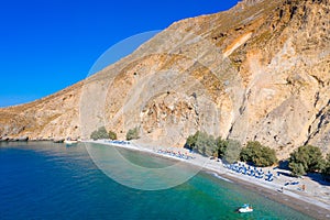 Glyka Nera beach Sweet Water or Fresh Water. View of the remote and famous Sweet Water Beach in south Crete, Greece