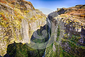 Glymur waterfall canyon on the trek.