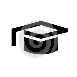 Glyph Education vector concept. Graduation cap black icon. Symbol achievement illustration sign isolated on white