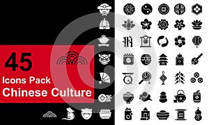 Glyph icons pack about chinese culture and modern festivals