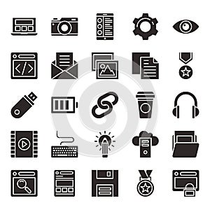Glyph icons for web optimization, design development.