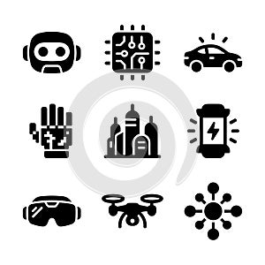 Glyph Silhouette Future Technology Element Innovation Machine Learning Artificial Intelligence Icon Set