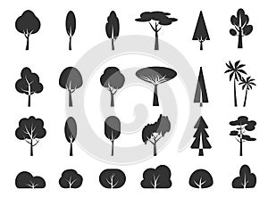 Glyph silhouette tree bush icon forest vector set