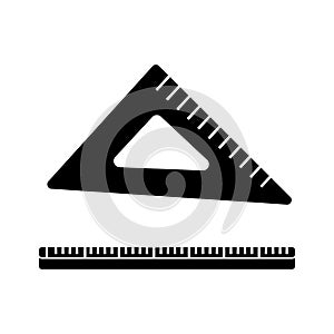 Glyph triangle Ruler icon. Measurement scale tool. School illustration.