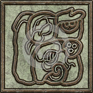 Glyphs- symbol hieroglyphic mayan. Coinage on metal- 3d illustra