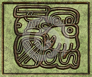 Glyphs- symbol hieroglyphic mayan. Coinage on metal- 3d illustration