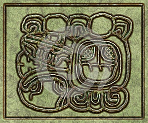 Glyphs- symbol hieroglyphic mayan. Coinage on metal- 3d illustration