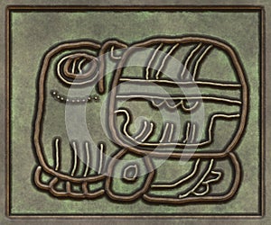 Glyphs- symbol hieroglyphic mayan. Coinage on metal- 3d illustration