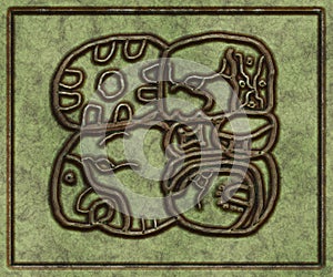 Glyphs- symbol hieroglyphic mayan. Coinage on metal- 3d illustration