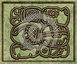 Glyphs- symbol hieroglyphic mayan. Coinage on metal- 3d illustration