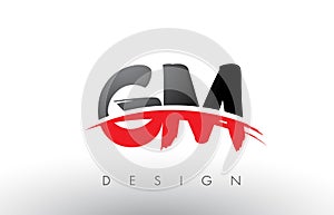 GM G M Brush Logo Letters with Red and Black Swoosh Brush Front