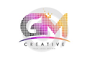 GM G M Letter Logo Design with Magenta Dots and Swoosh