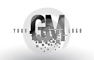 GM G M Pixel Letter Logo with Digital Shattered Black Squares photo