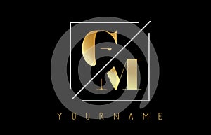 GM Golden Letter Logo with Cutted and Intersected Design
