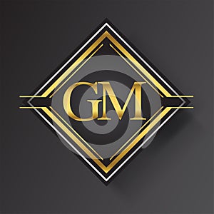 GM Letter logo in a square shape gold and silver colored geometric ornaments. Vector design template elements for your business or