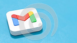 Gmail App Icon on Blue Background with Copy space