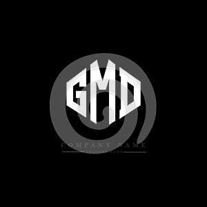 GMD letter logo design with polygon shape. GMD polygon and cube shape logo design. GMD hexagon vector logo template white and