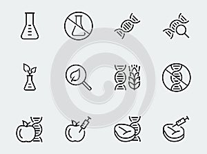 GMO food related icons in thin line style