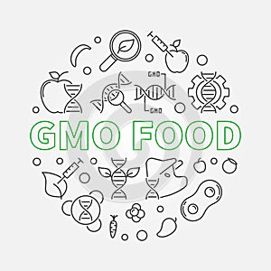 GMO Food vector round concept illustration in outline style
