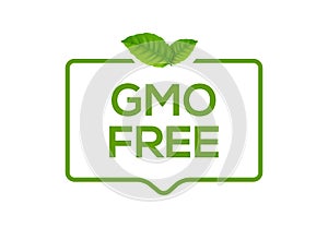 GMO Free icon logo. Non gmo food label symbol. Organic green stamp design healthy food with leaf sticker