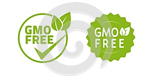 Gmo free icon vector seal green stamp graphic for food product label sticker, idea of organic natural healthy eco meal badge