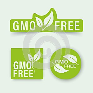 GMO free icons. Healthy food concept. organic cosmetics. Non-GMO labels. Isolated vector illustration.