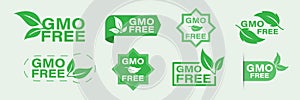 GMO free icons. Healthy food concept. organic cosmetics. Non-GMO labels. Isolated vector illustration.