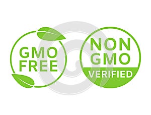 GMO free icons. Non GMO labels. Healthy organic food concept. No GMO design elements for tags, product packag, food