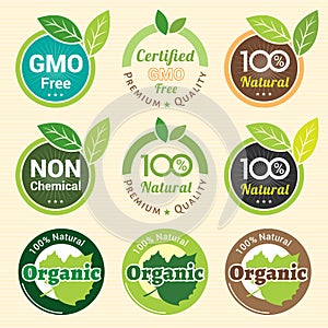 GMO Free Non GMO and organic guarantee tag label emblem sticker