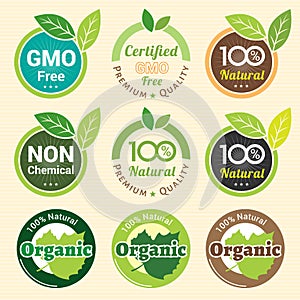 GMO Free Non GMO and organic guarantee tag label emblem sticker photo