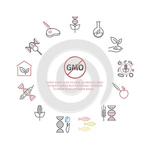 GMO. Genetically modified organism. Line icons set. Vector signs