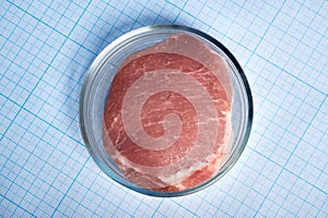 GMO Meat in Petri Dish - Photo on Graph Paper