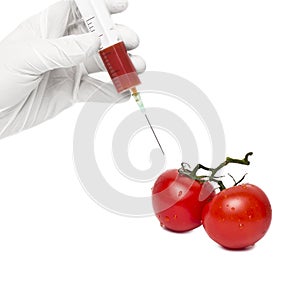 Gmo product concept: Tomato injection