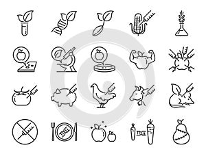 GMOs icon set. Included the icons as Genetically Modified Organisms, science, genetics, improve, biotechnology, modified.