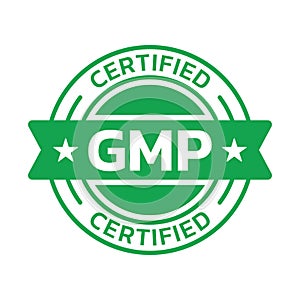 GMP certified icon or logo. Good manufacturing practice stamp or seal design. Quality standard label.