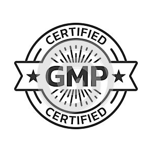 GMP certified icon or logo. Good manufacturing practice stamp or seal design. Quality standard label.