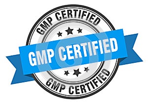 gmp certified label sign. round stamp. band. ribbon