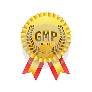 GMP Good Manufacturing Practice certified round stamp. Vector background. Vector logo.
