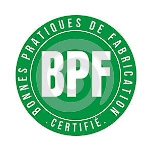 GMP good manufacturing practice certified symbol in France called BPF bonnes pratiques de fabrication in French language