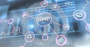 GMP Good manufacturing practice quality control business concept