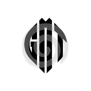 GMT circle letter logo design with circle and ellipse shape. GMT ellipse letters with typographic style. The three initials form a