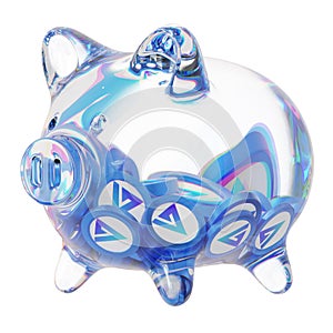 GMX (GMX) Clear Glass piggy bank with decreasing piles of crypto coins.