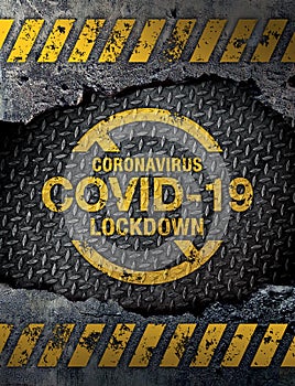 Gn on rustCovid-19 Coronavirus lockdown siy metal background