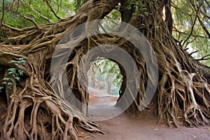 gnarled roots creating a natural archway
