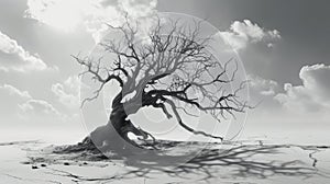 Gnarled tree in a desolate landscape