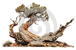 Gnarly bristlecone pine, ancient and twisted, isolated on white background for clear dicut PNG format photo