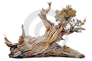 Gnarly bristlecone pine, ancient and twisted, isolated on white background for clear dicut PNG format photo