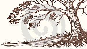 Gnarly Old Tree and Grass Vector Illustration, Nature, vector design Generative AI