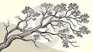 Gnarly Tree with Bare Branches Nature Illustration, vector design Generative AI